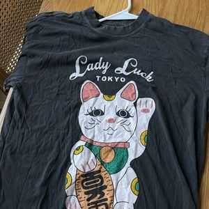 Girl dangerous graphic t-shirt lucky cat